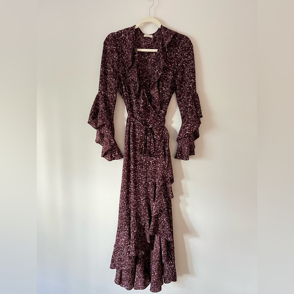 Max Studio Long bohemian wrap dress with bell sleeves